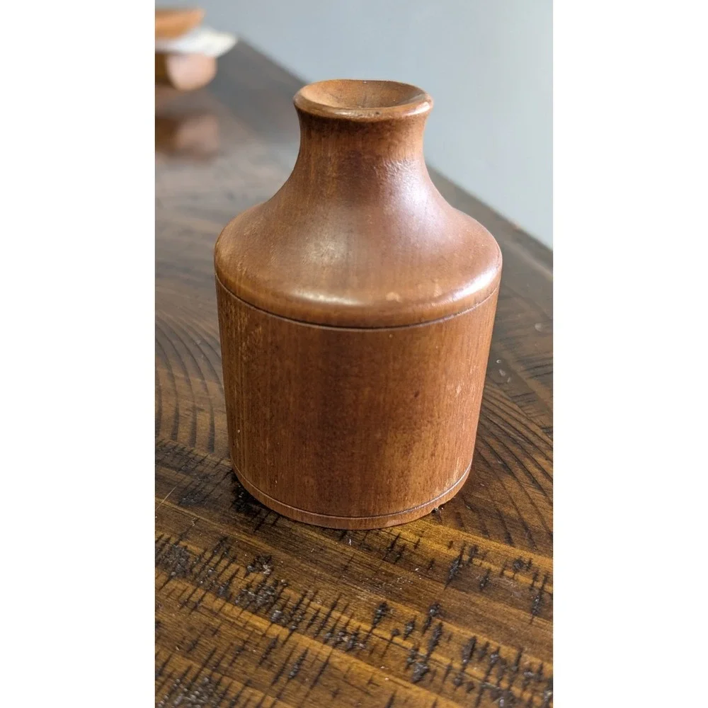 Vintage Wooden Bud Vase Hand Turned Carved Signed